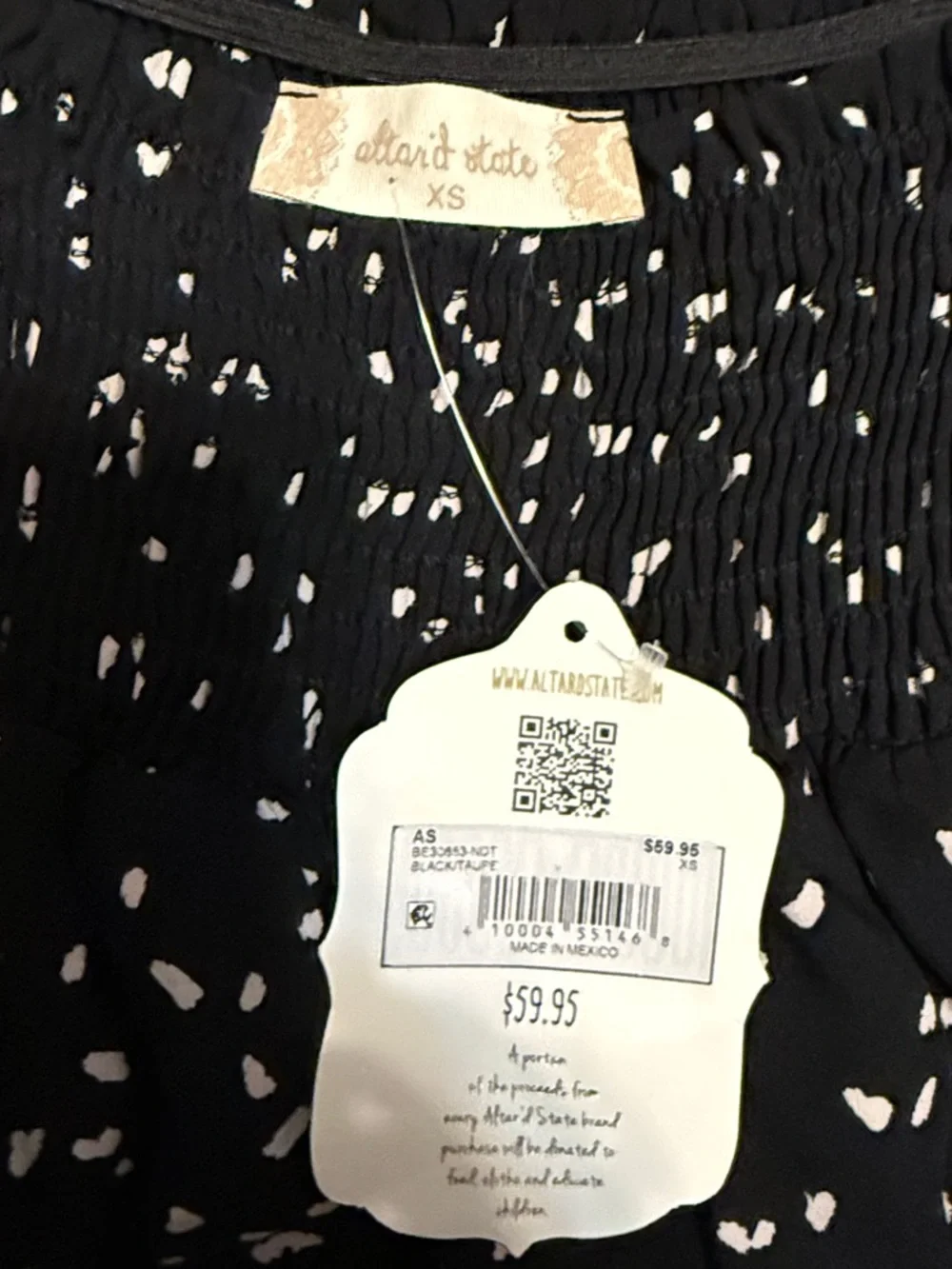 Altar'd State Black Tiered Smocked Mini Skirt with White Spot Print NWT